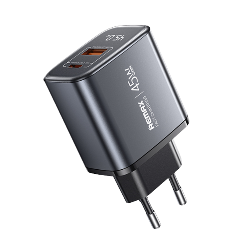 Chargeur Rapide GaN 45W USB + Type-C REMAX U2-AC45W - EU - Argent — REMAX · Smarty Paris 18e